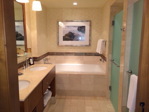 Bathroom at the Ritz Lake Tahoe.  Our daughter loved the tub!