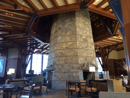 Lobby area and Living Room restaurant at the Ritz Lake Tahoe.