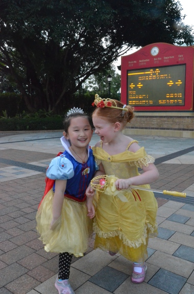 Snow White and Belle Fast Friends at Hong Kong Disneyland