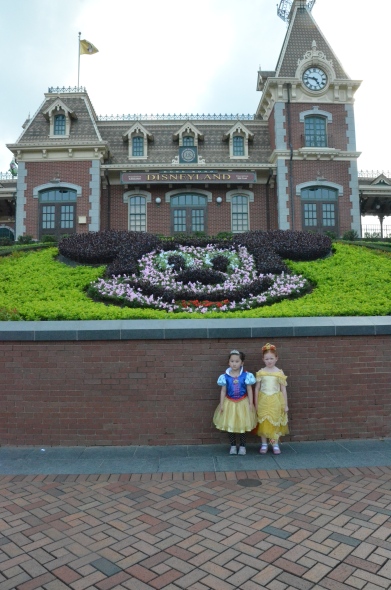 Belle and Snow White at Hong Kong Disneyland Railroad Station